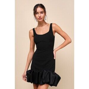 Lulus Essentially Flirty Black 3d Ruffle Hem Bodycon Mini Dress - Size L